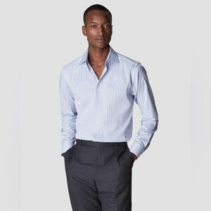 Eton Blue & White Contemporary Fit Fine Twill Dress Shirt 44